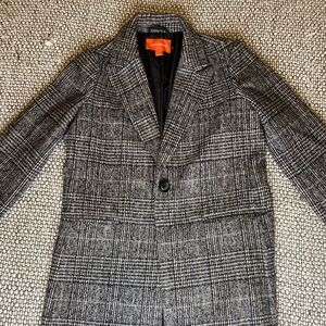 Joe Fresh 3/4 Length Black + White Plaid Wool-blend Jacket.